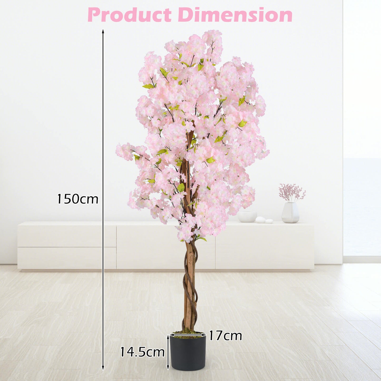 150CM Tall Artificial Cherry Blossom Tree Faux Flower Plant in Nursery Pot-1 Pack
