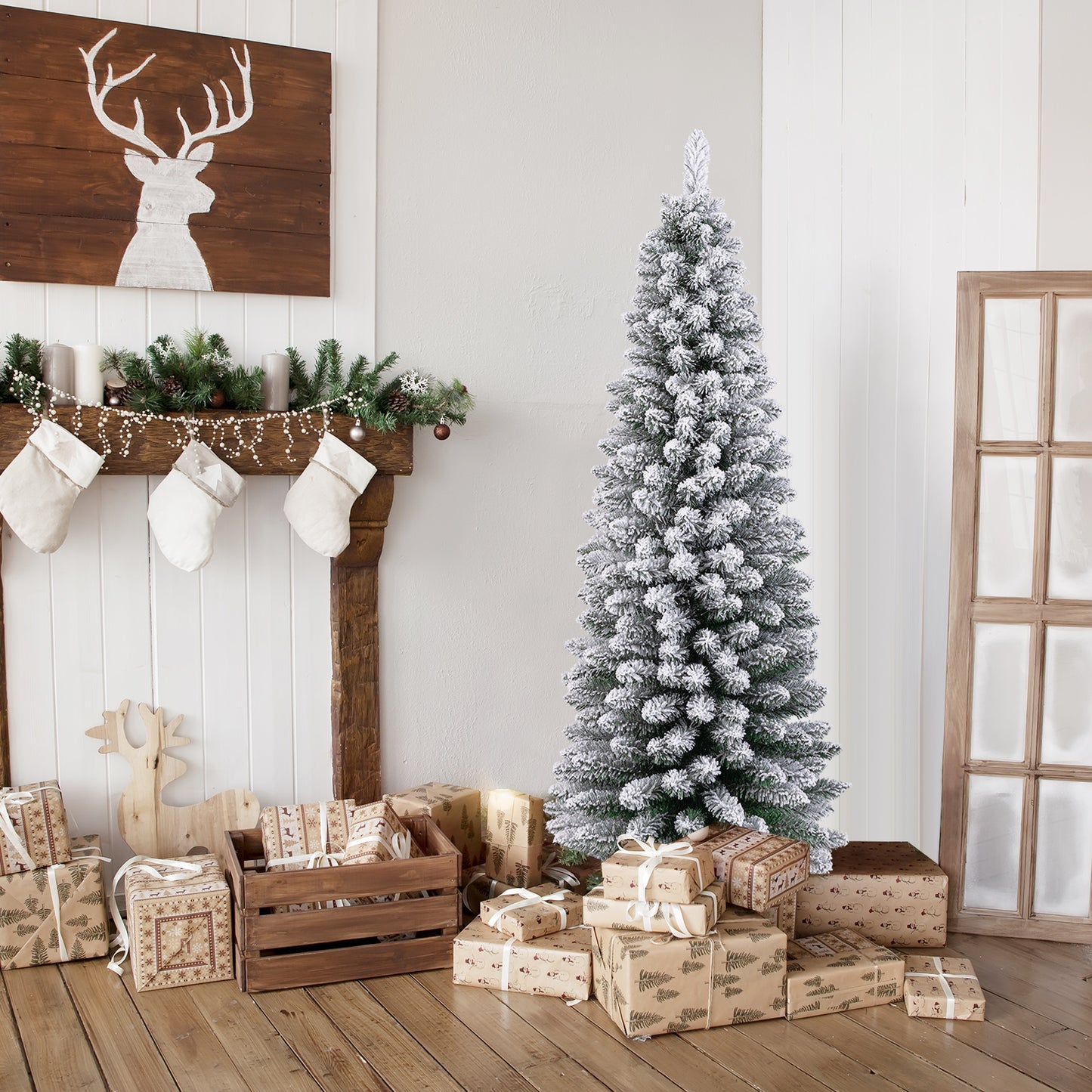 120/150/180 CM Snow Flocked Artificial Christmas Tree with 240/328/460 Branch Tips-1.2 M