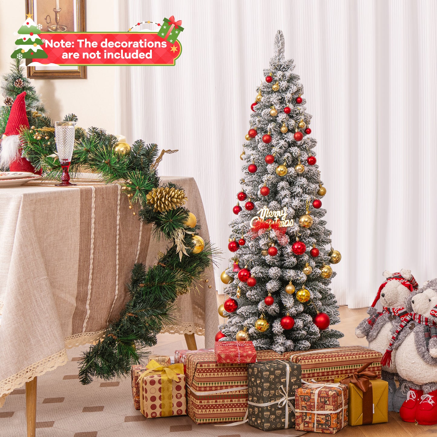 120/150/180 CM Snow Flocked Artificial Christmas Tree with 240/328/460 Branch Tips-1.2 M