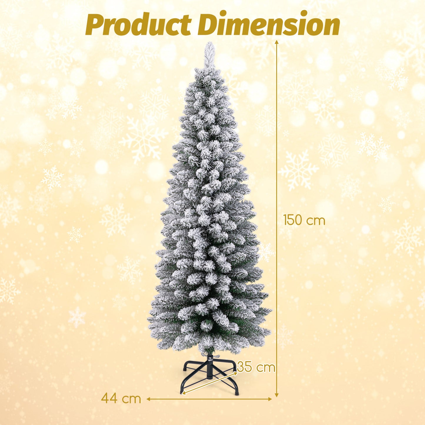 120/150/180 CM Snow Flocked Artificial Christmas Tree with 240/328/460 Branch Tips-1.2 M