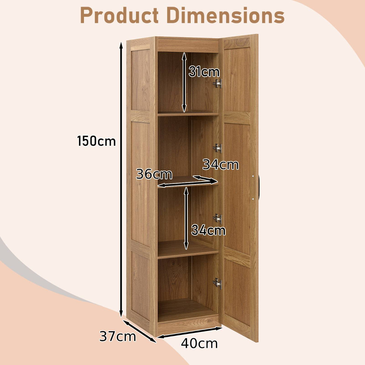 150 cm Tall 4-Tier Freestanding Storage Floor Cabinet-White