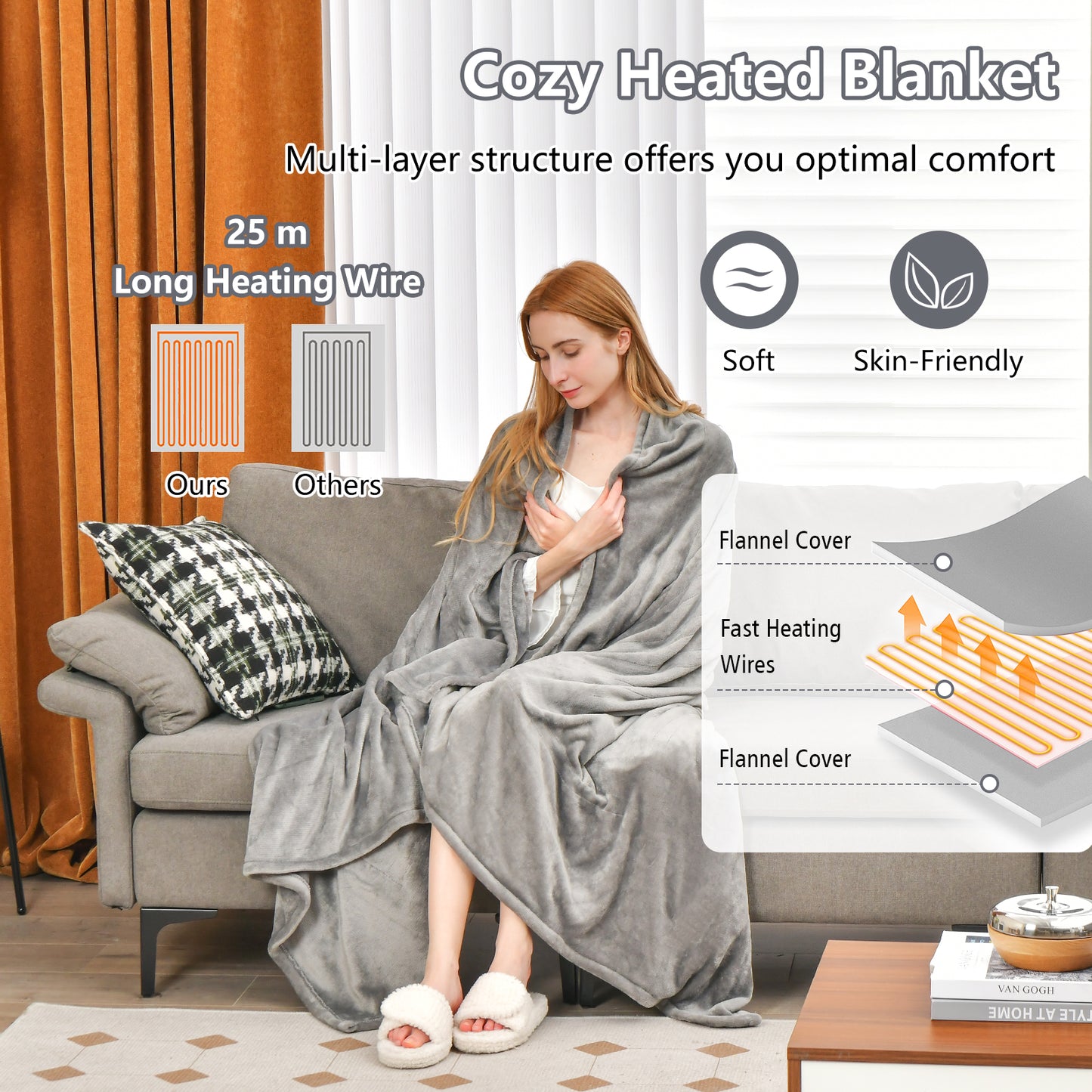 150 x 200 cm Electric Heated Blanket with 4 Heating Levels-Blue