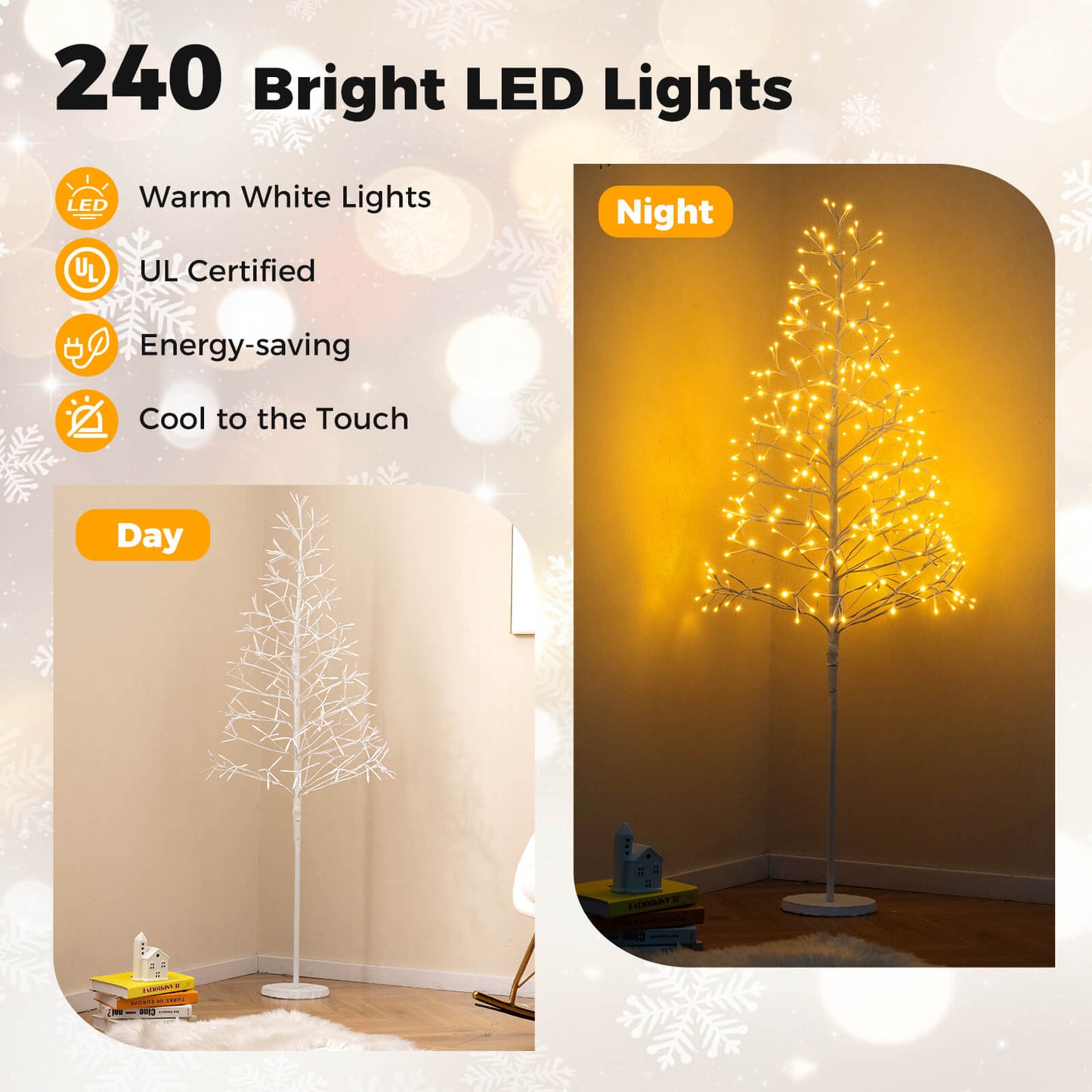 1.5/1.8m Lighted Birch Tree Twig Tree with 240 Warm White LED Lights-1.5 M