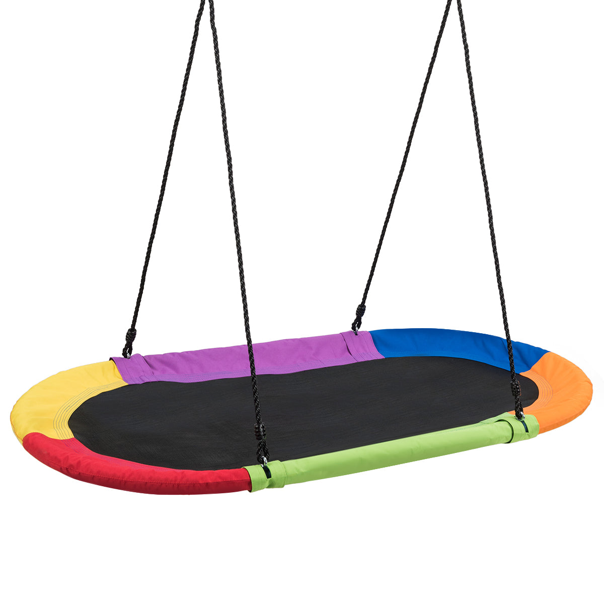 150 cm Oval Swing with Height-Adjustable Rope for Outdoor Indoor-Blue