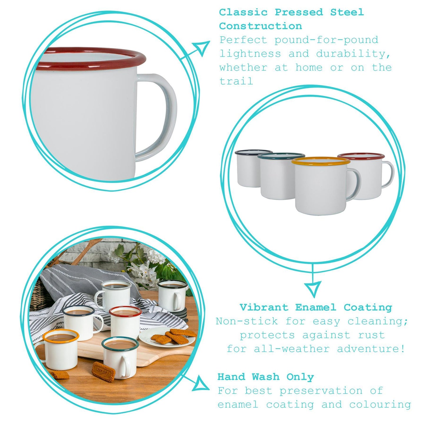 375ml White Enamel Mugs - Pack of Six