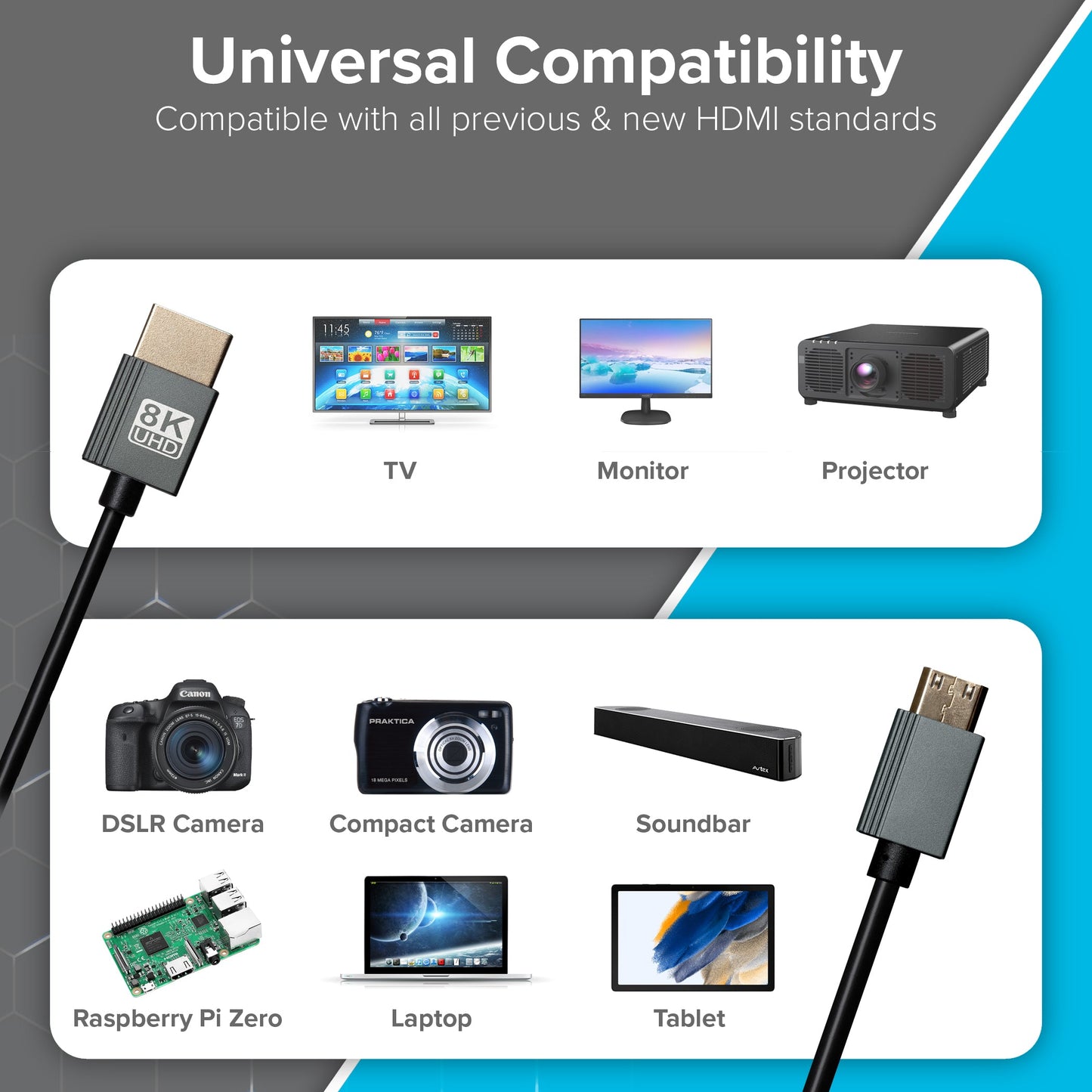 Maplin HDMI to Mini HDMI 8K Ultra HD Coiled Cable - Black, 1m