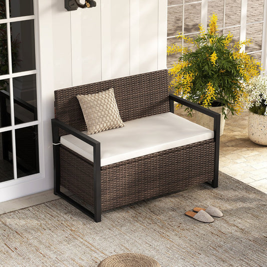 150L Outdoor Storage Bench with Padded Cushion-Brown