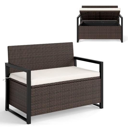 150L Outdoor Storage Bench with Padded Cushion-Brown