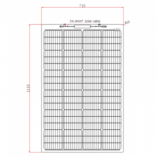 150W SEMI-FLEXIBLE FIBREGLASS SOLAR PANEL WITH DURABLE ETFE COATING