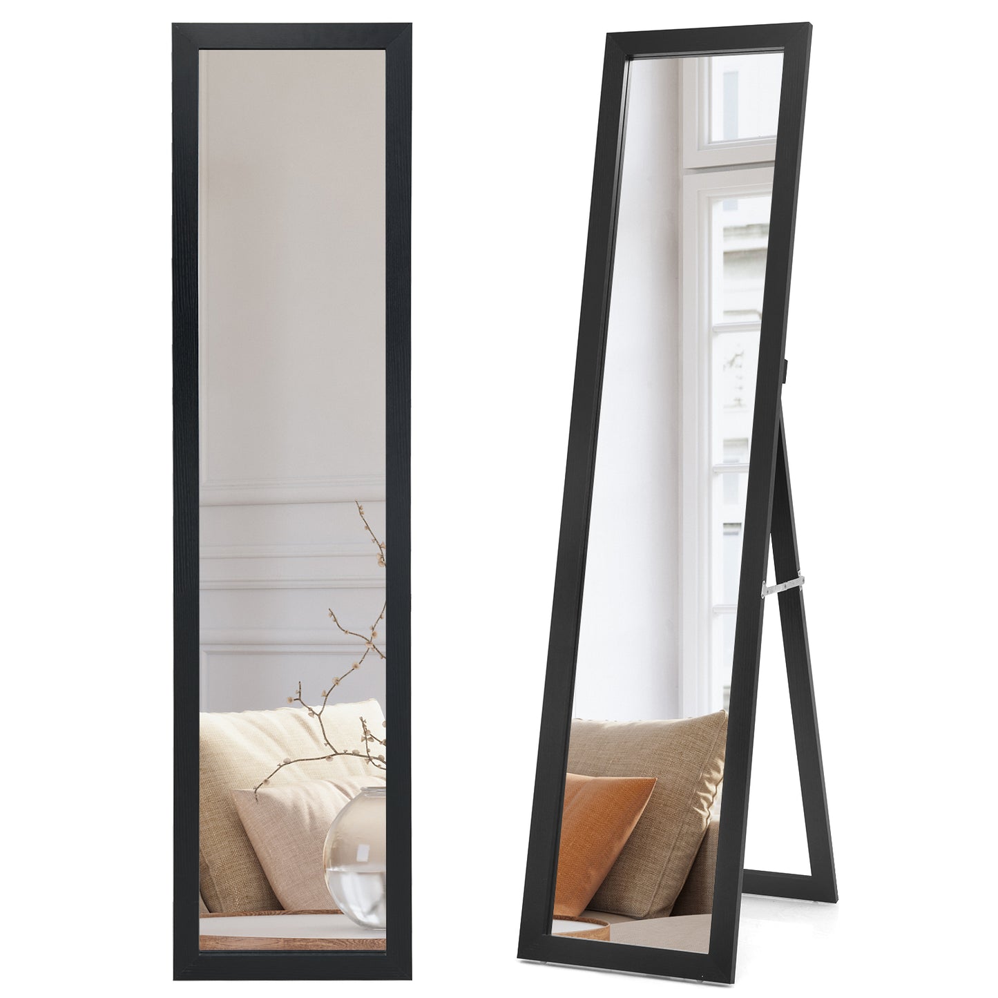 153 x 37 cm Wooden Frame Rectangle Full Length Mirror-Natural