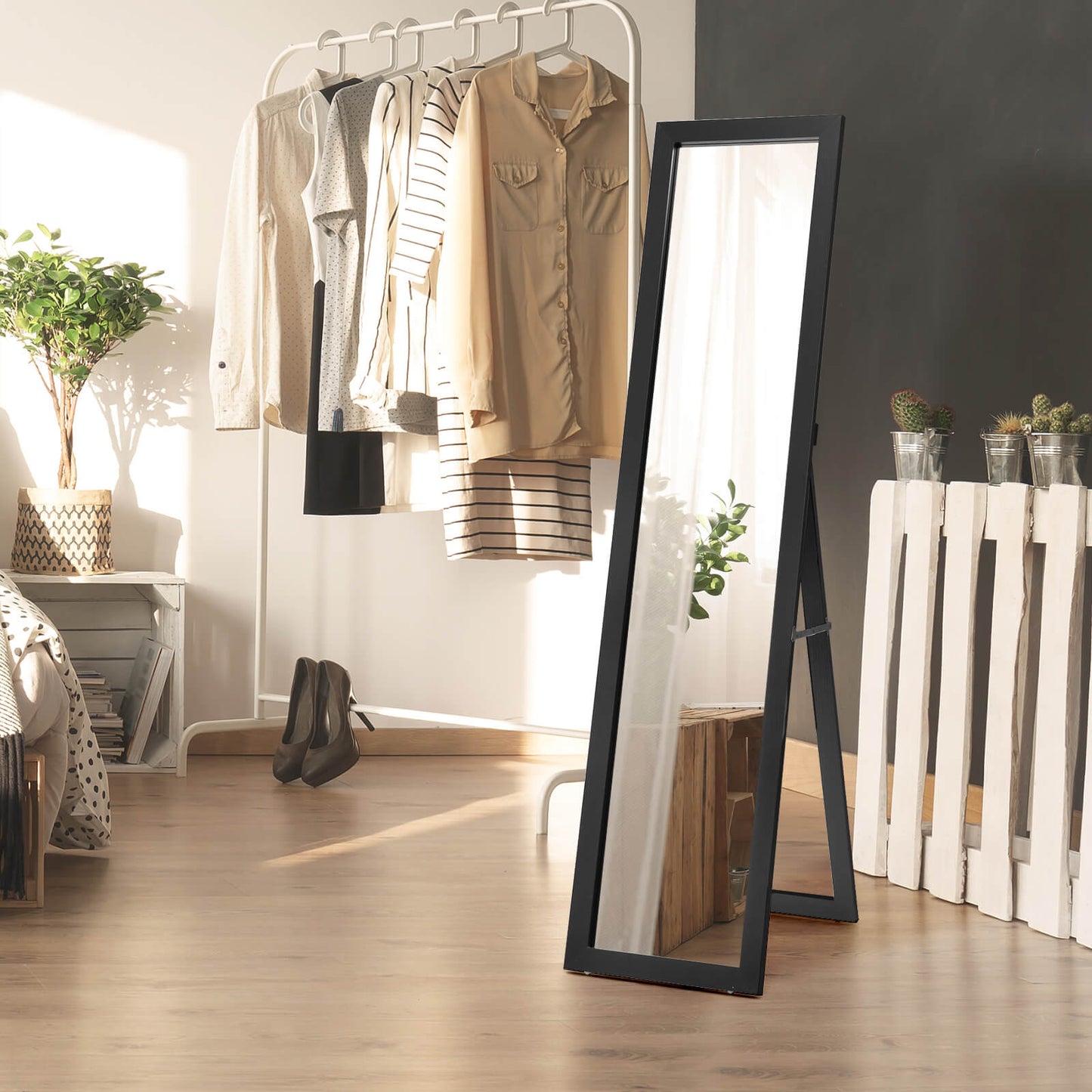 153 x 37 cm Wooden Frame Rectangle Full Length Mirror-Natural