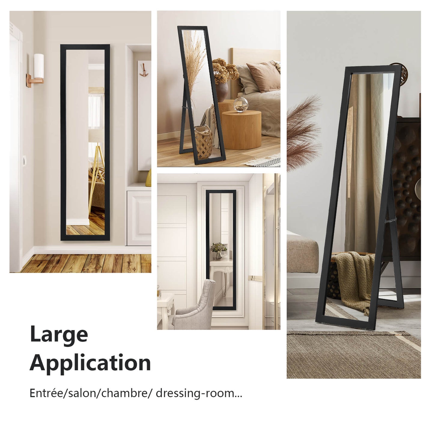 153 x 37 cm Wooden Frame Rectangle Full Length Mirror-Natural