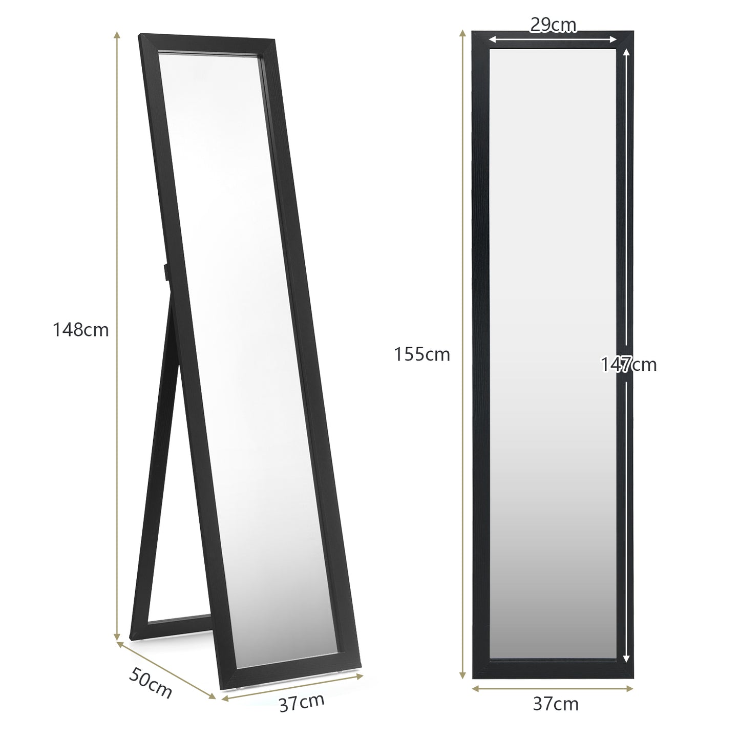 153 x 37 cm Wooden Frame Rectangle Full Length Mirror-Natural