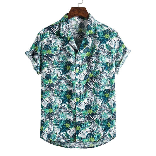 Men’s Short Sleeve Printed Beach Shirt – Casual Summer Hawaiian Tee