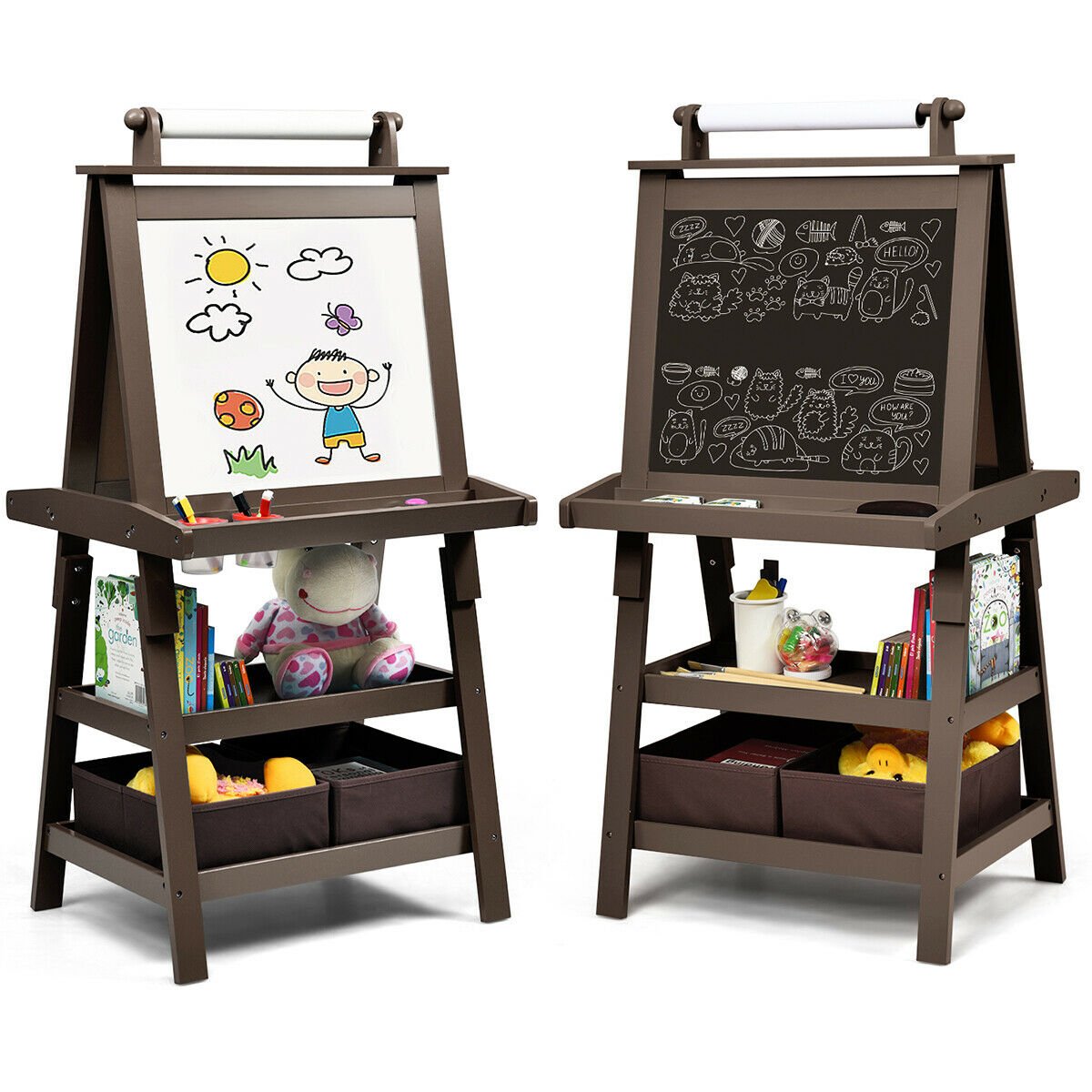 Children's Double-Sided Art Easel with Paper Roll-Blue