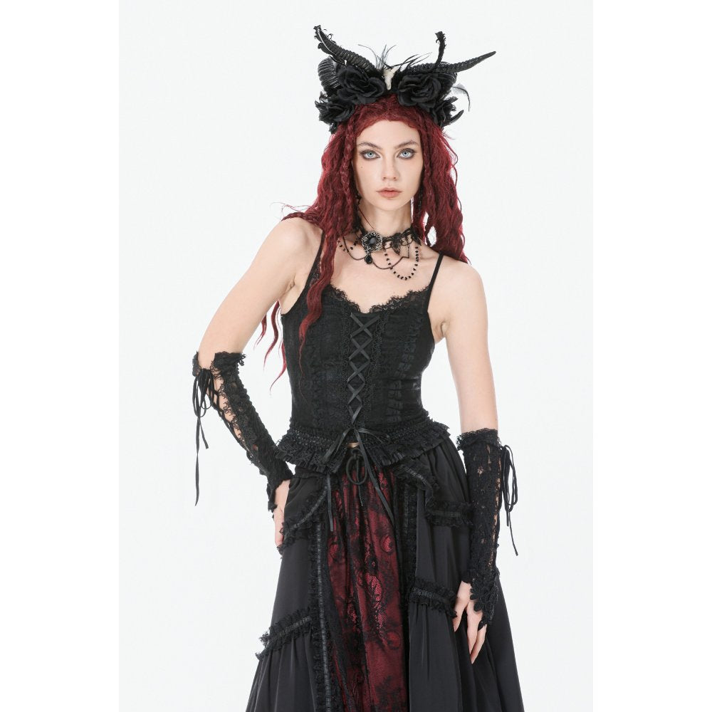 Dark in Love Black Lace Court Lace-Up Camisole