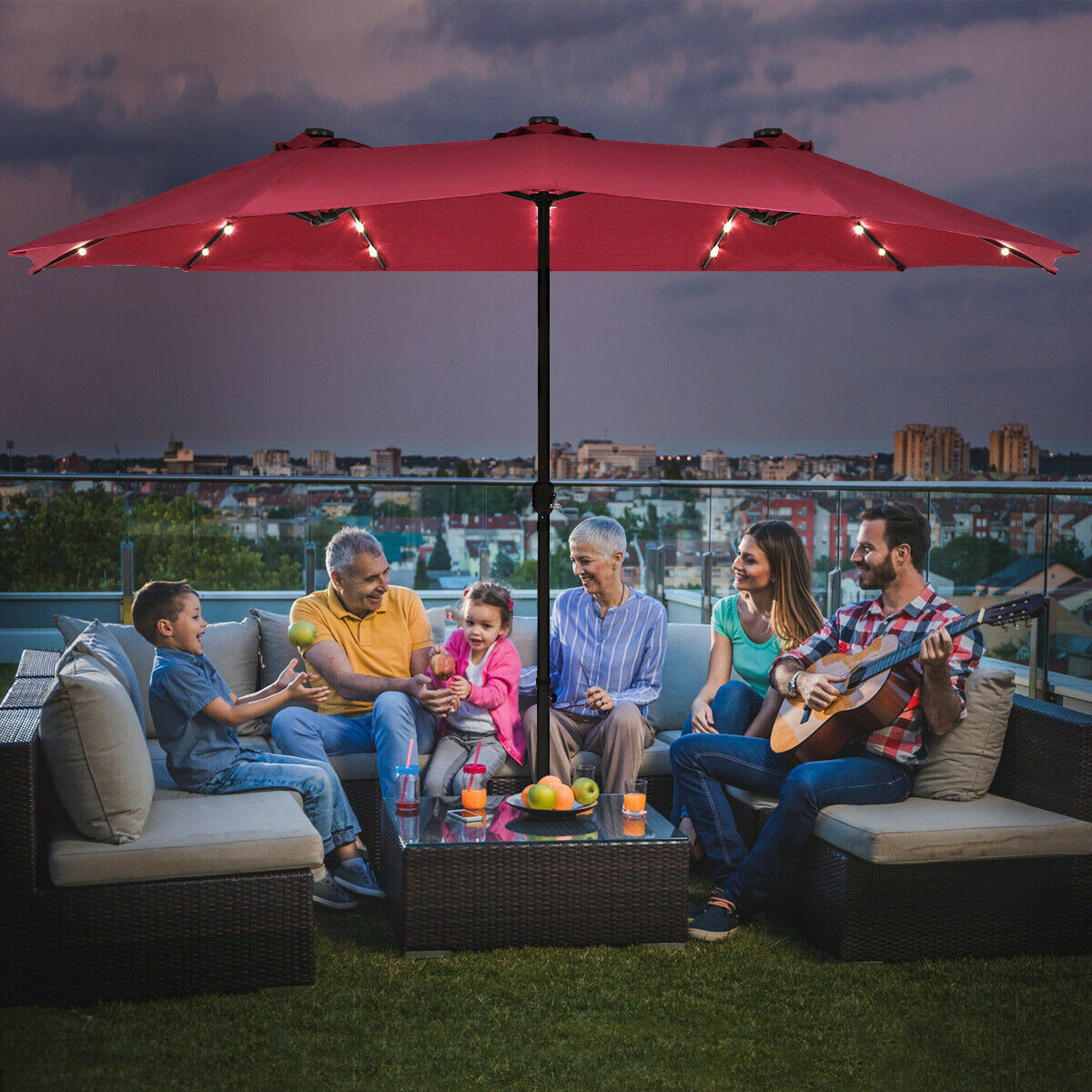 Extra Large LED Patio Double-Sided Umbrella Crank Parasol-Orange