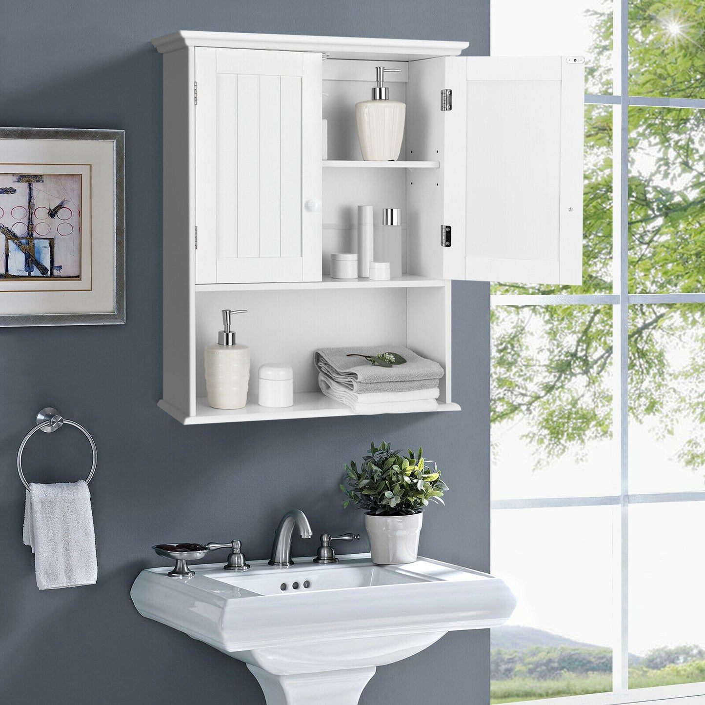 Wall Mounted Bathroom Storage Cabinet with Adjustable Shelf-Black