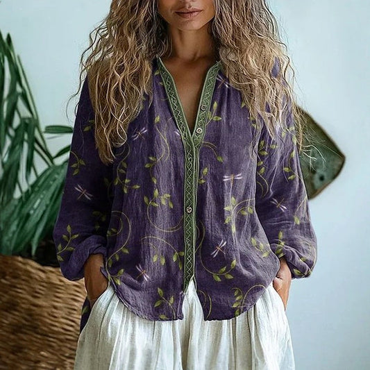 Vintage Blouse with Leaf Print