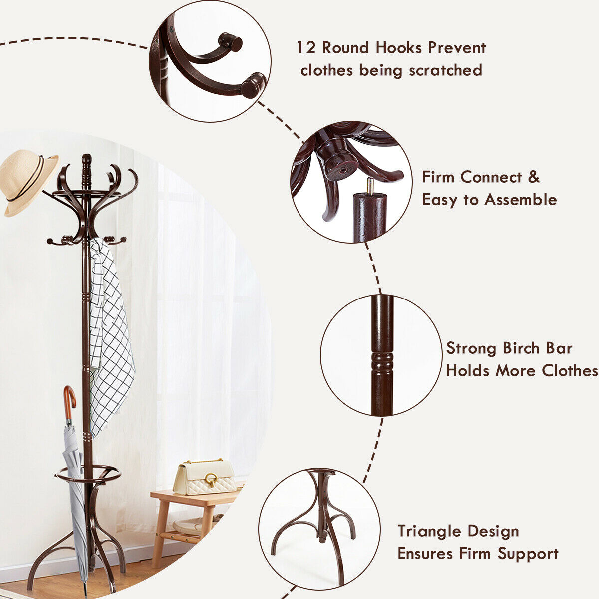 Wooden Coat and Hat Stand-Black