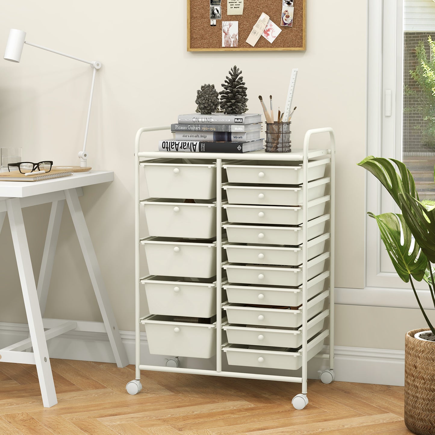 15 Drawer Rolling Storage Cart with 4 Wheels for Beauty Salon-Black