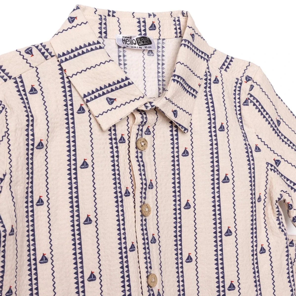 HelloBaby Boys Shirt & Shorts Set Buttoned Little Sailor Shirt Collar Above the Knee Short Sleeve - Ecru Printed