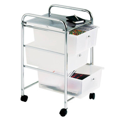 Tube Frame 3 White Plastic Drawers Trolley