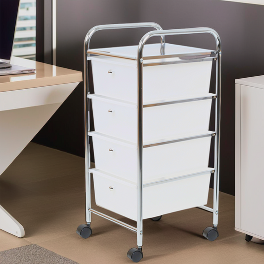 Tube Frame 4 White Plastic Drawers Trolley