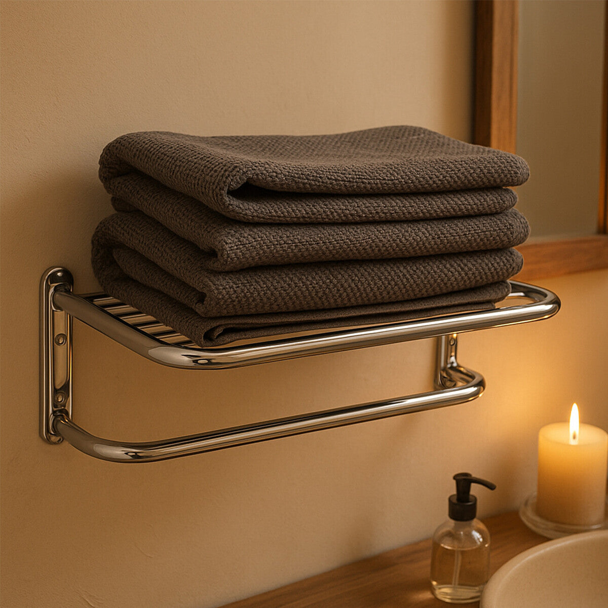 Chrome Finish Wall Mountable Towel Shelf | Dara