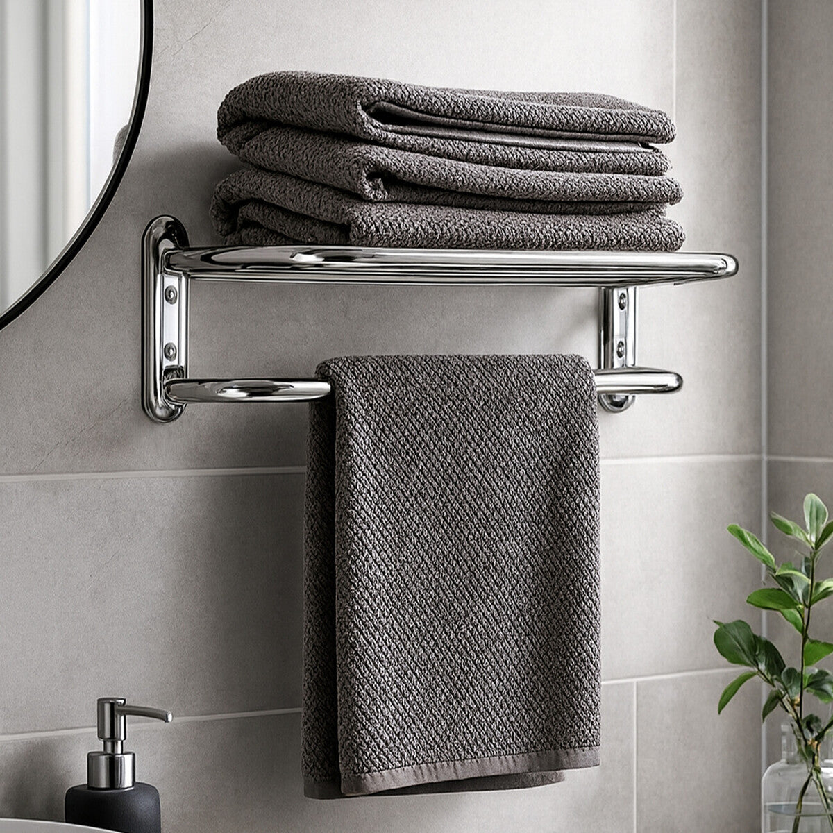 Chrome Finish Wall Mountable Towel Shelf | Dara