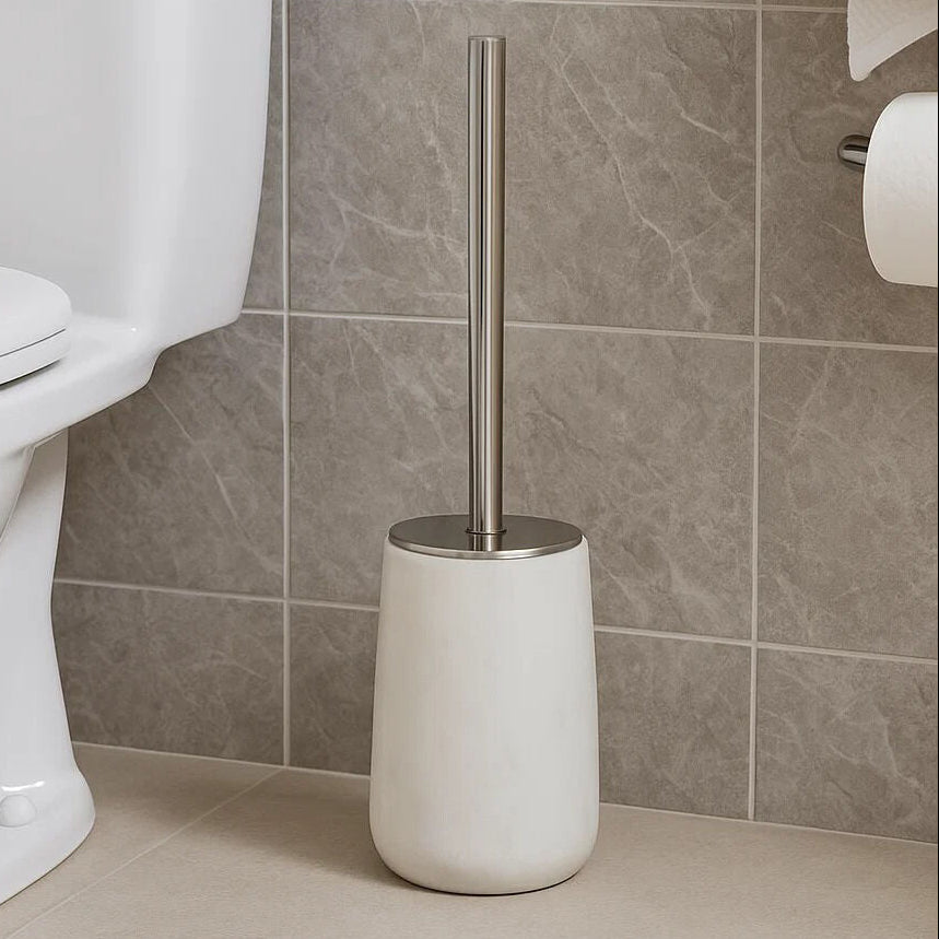 Abaska Off White Marble Toilet Brush with Stainless Steel Handle