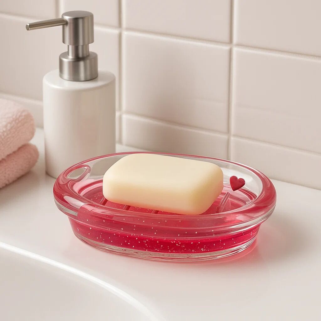 Acrylic Red Floating Hearts Soap Dish