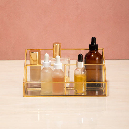 Glass Makeup Organiser with 3 Compartments | Beauty