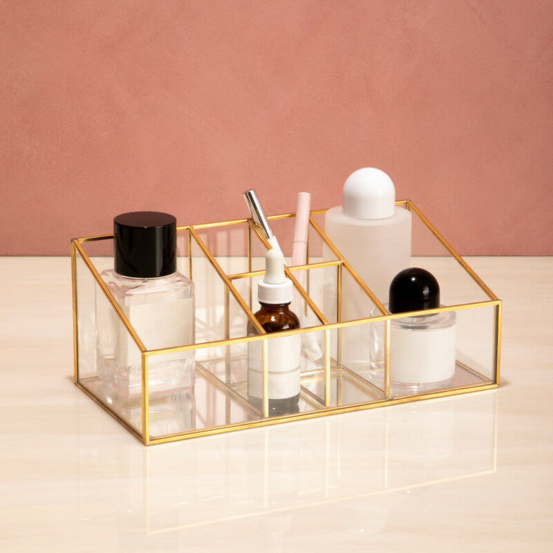 Beauty Glass Makeup Organiser With 6 Compartments