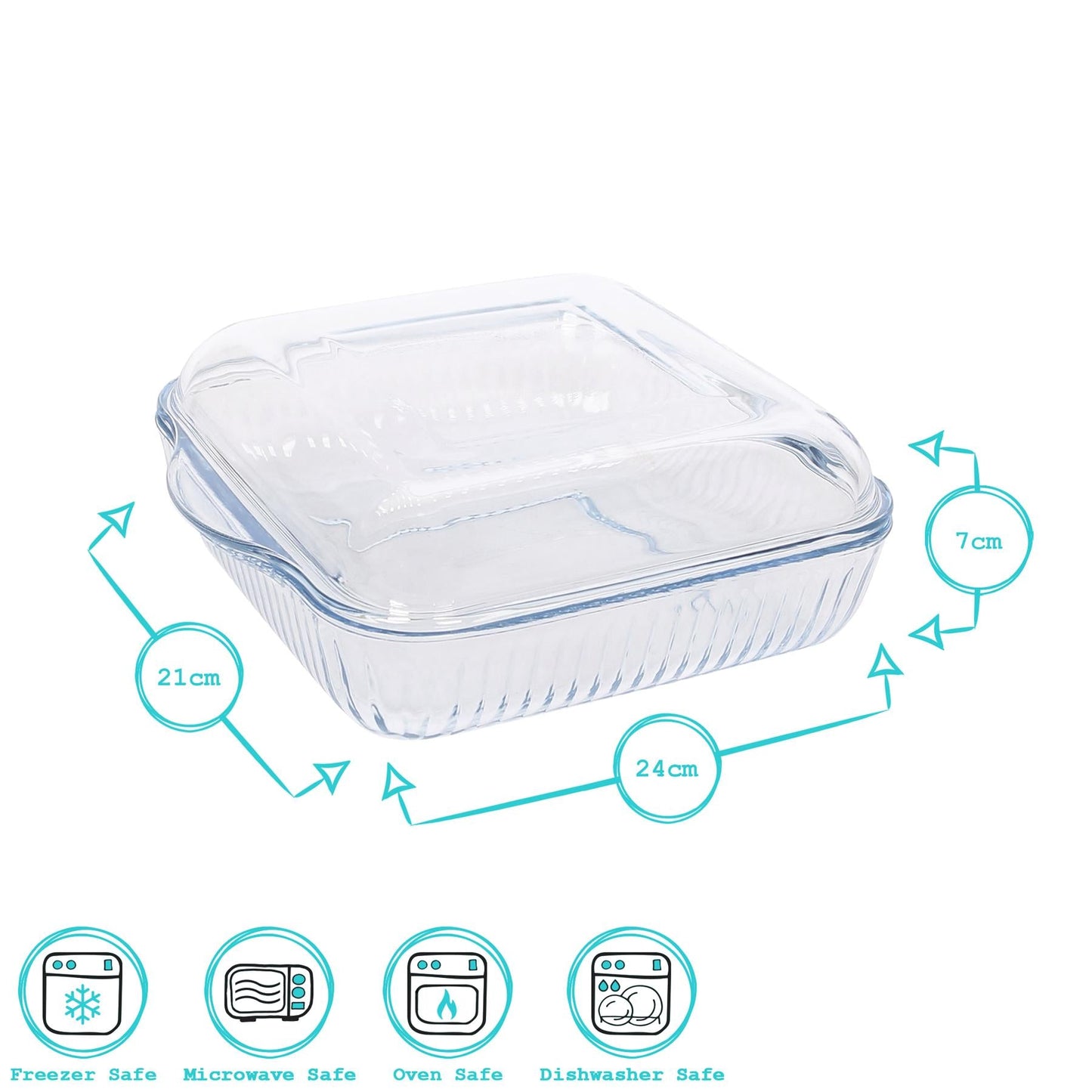 Optical Square Glass Oven Dish with Lid - 24cm x 21cm
