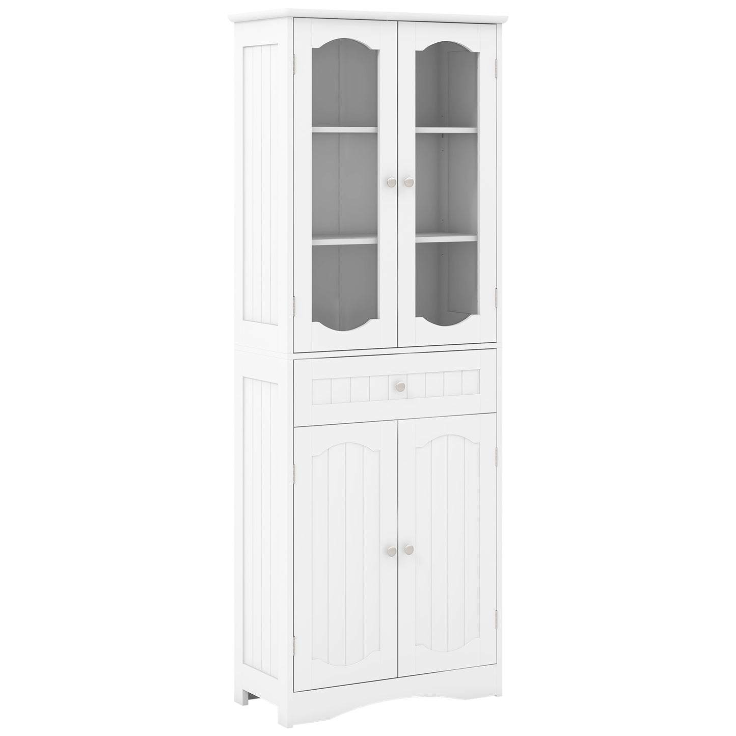 160cm Freestanding Linen Tall Bathroom Storage Cabinet with 2 Glass Doors-Black