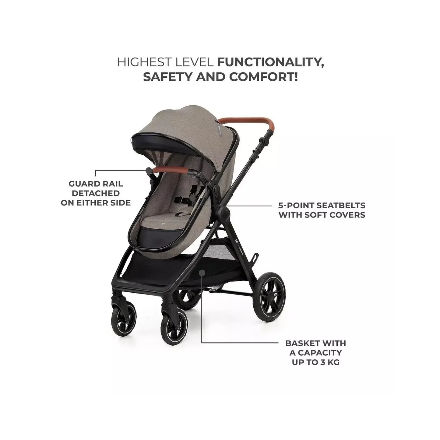 Kinderkraft Esme Pro 3-in-1 Travel System with Mink Pro Car Seat - Sand Beige