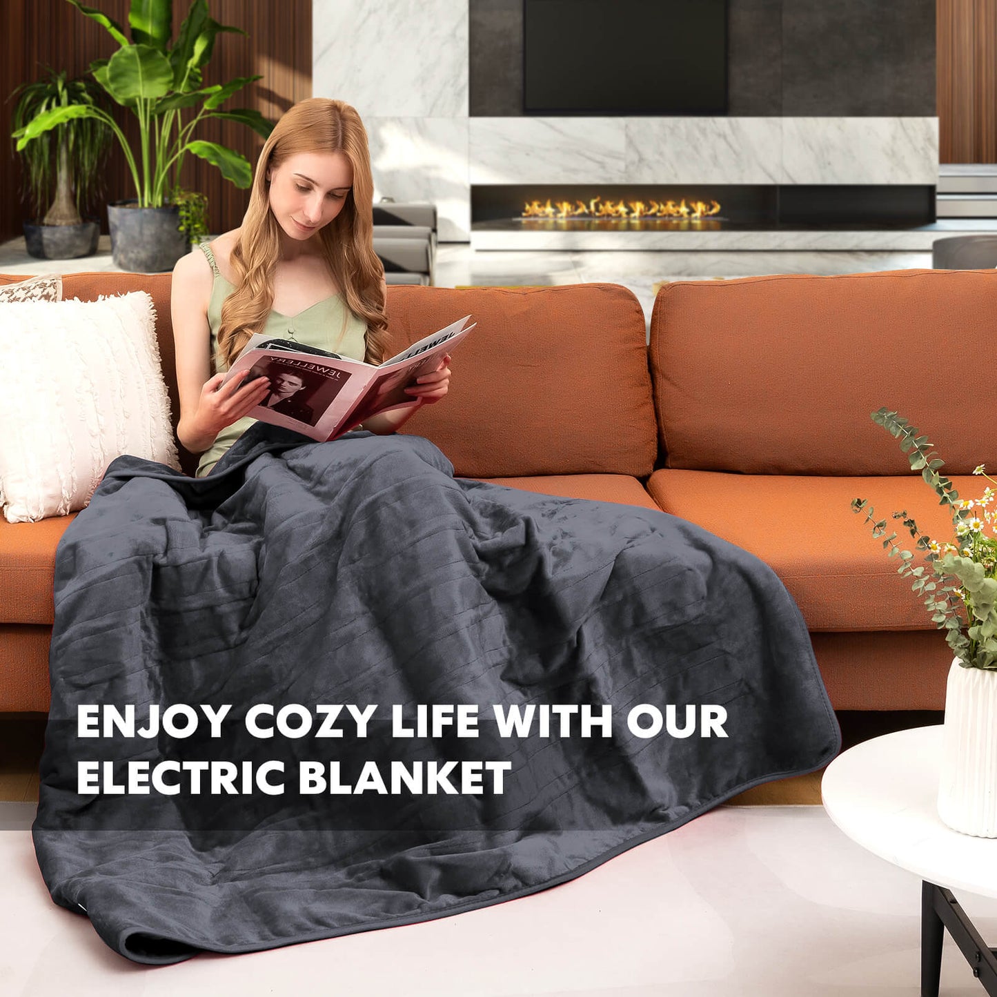 160 x 130 CM Electric Heated Throw Blanket with 10 Heat Settings-Blue
