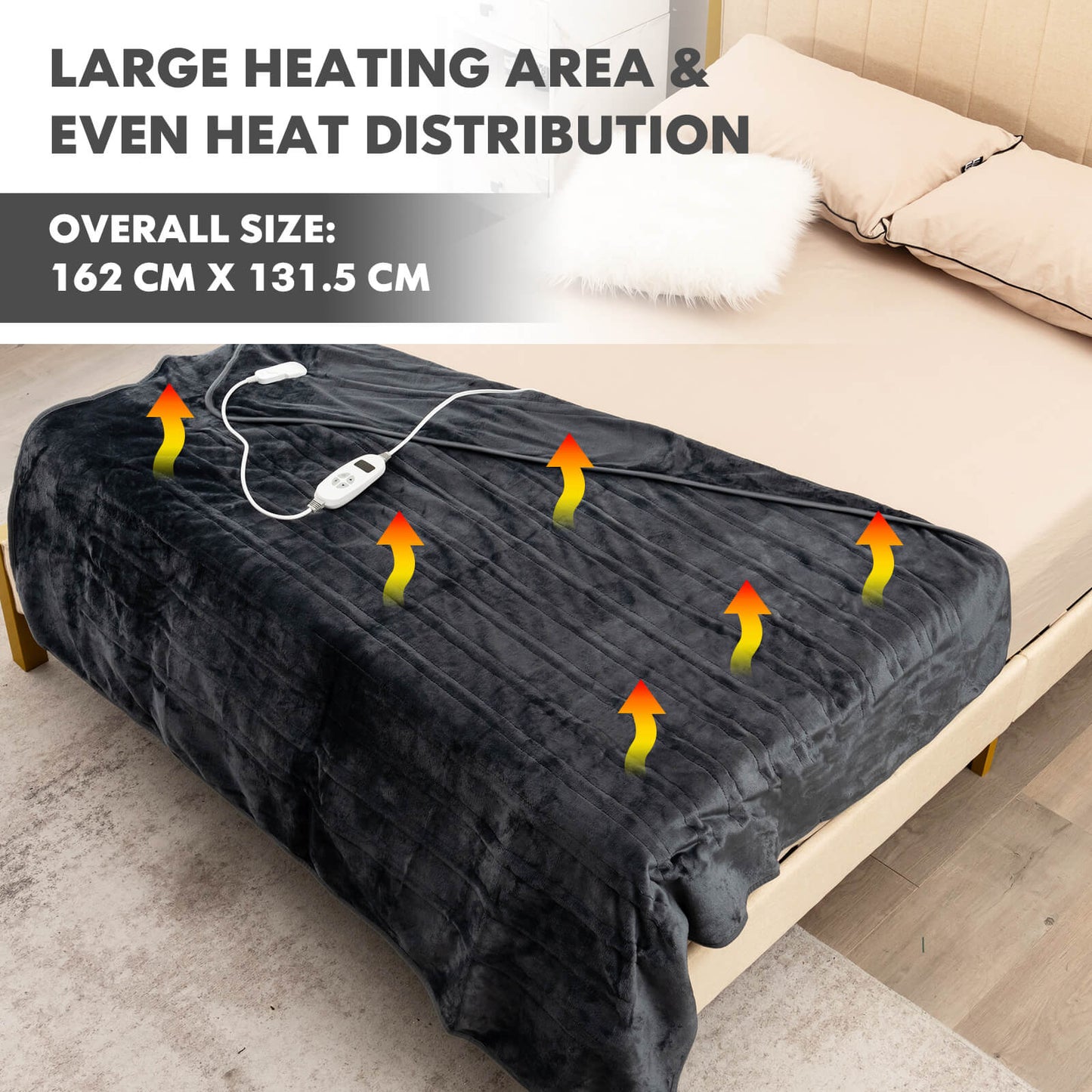 160 x 130 CM Electric Heated Throw Blanket with 10 Heat Settings-Blue