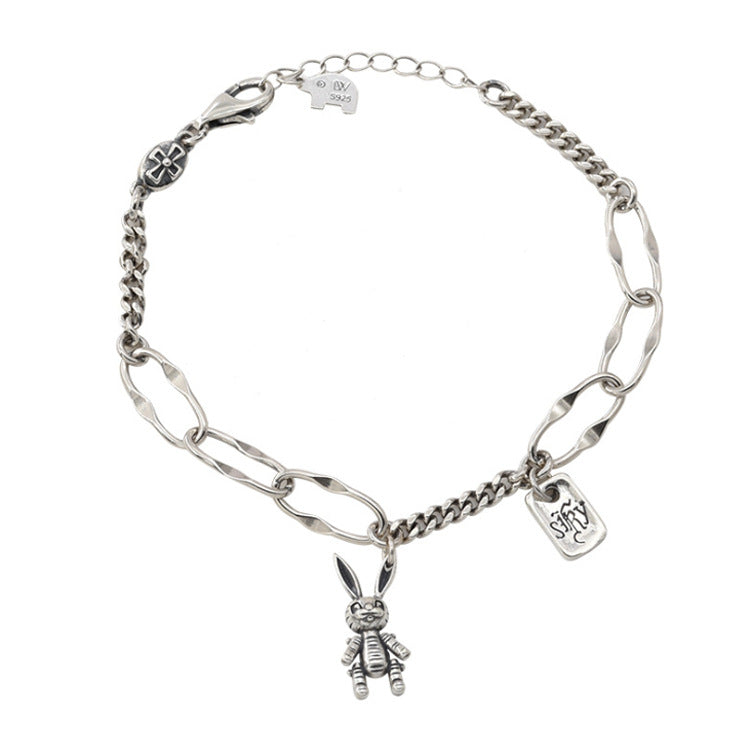 Minimal Design Sense Bracelet For Women Sterling Silver Luck Bear Bunny Letters
