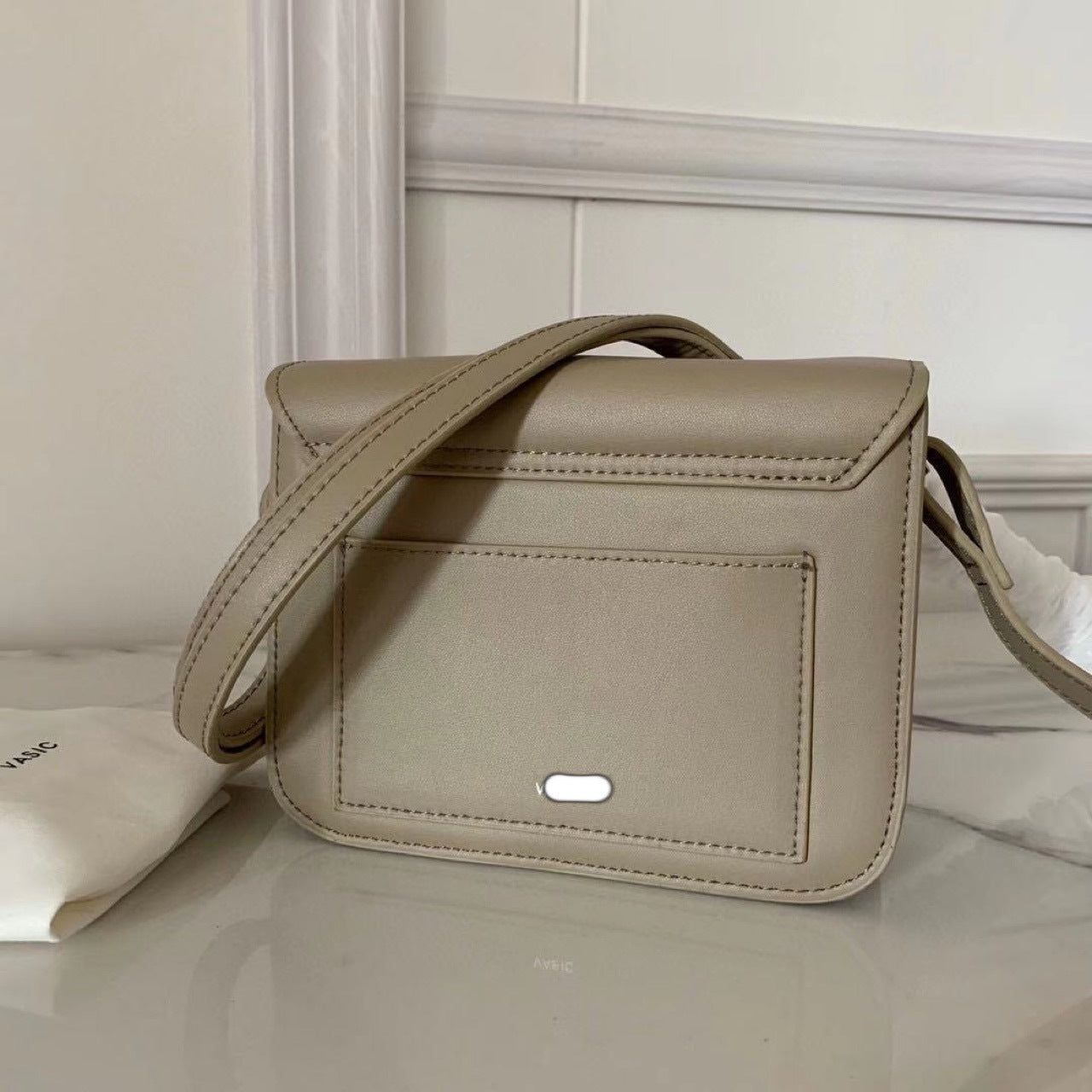 Simple And Versatile Real Cowhide Buckle Small Square Bag