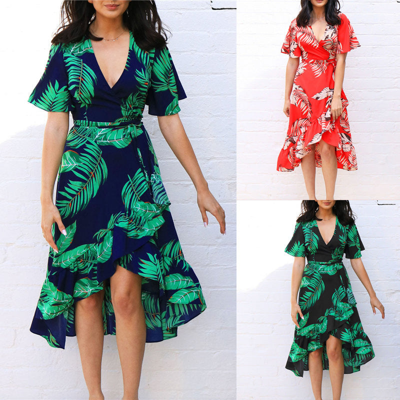 Deep V Neck Women Summer  Long Dress