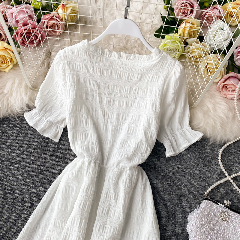 Women White Dress Summer Elegant V-neck Single-breasted