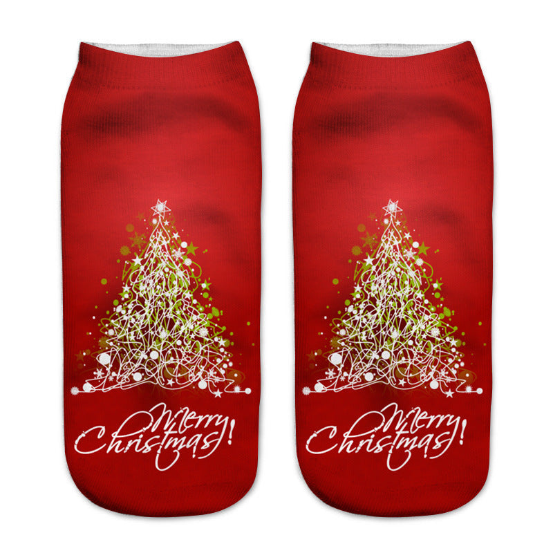 New 3D Printed Christmas Pattern Women's Boat Socks
