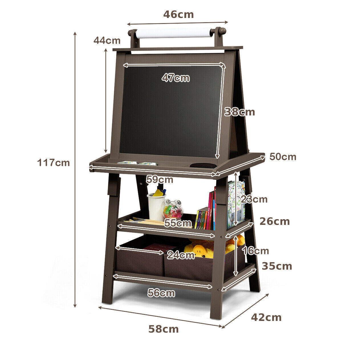 Children's Double-Sided Art Easel with Paper Roll-Blue