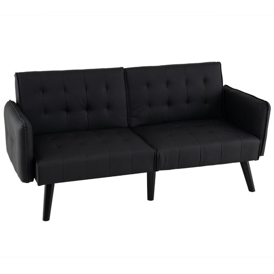 164 CM Convertible Futon Sofa Bed with 3-Position Adjustable Backrests-Grey