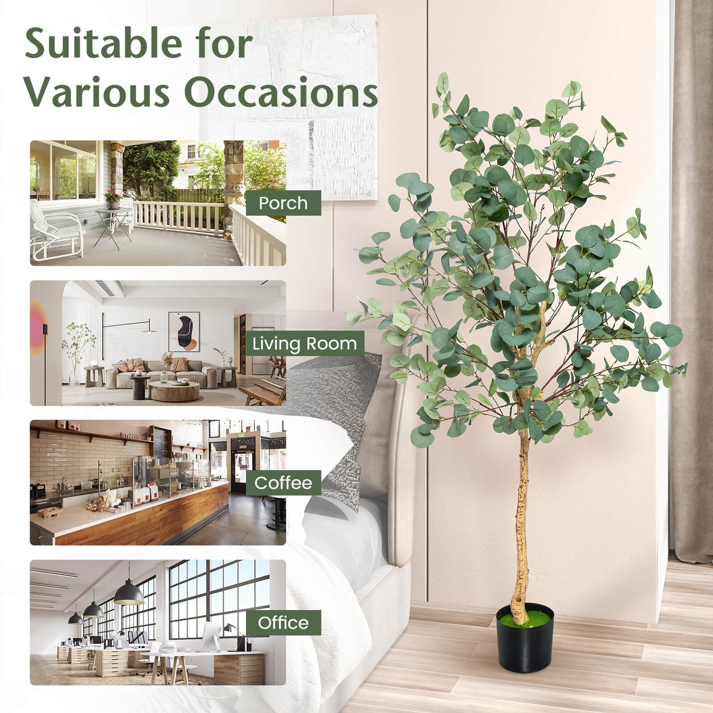 1.4/1.65 m Artificial Eucalyptus Tree with Silver Dollar Leaves-1.4 m