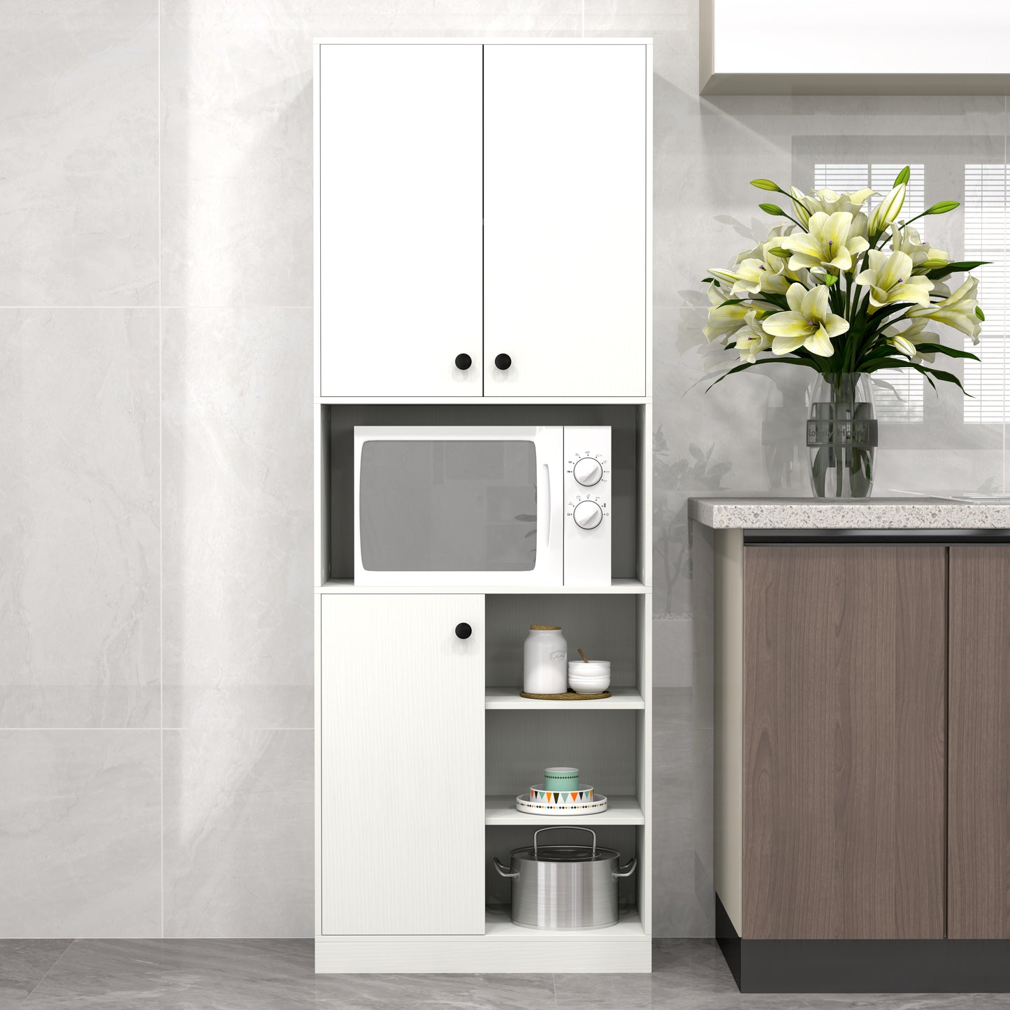 166cm Kitchen Pantry Storage Cabinet Modern Hutch Cabinet-White