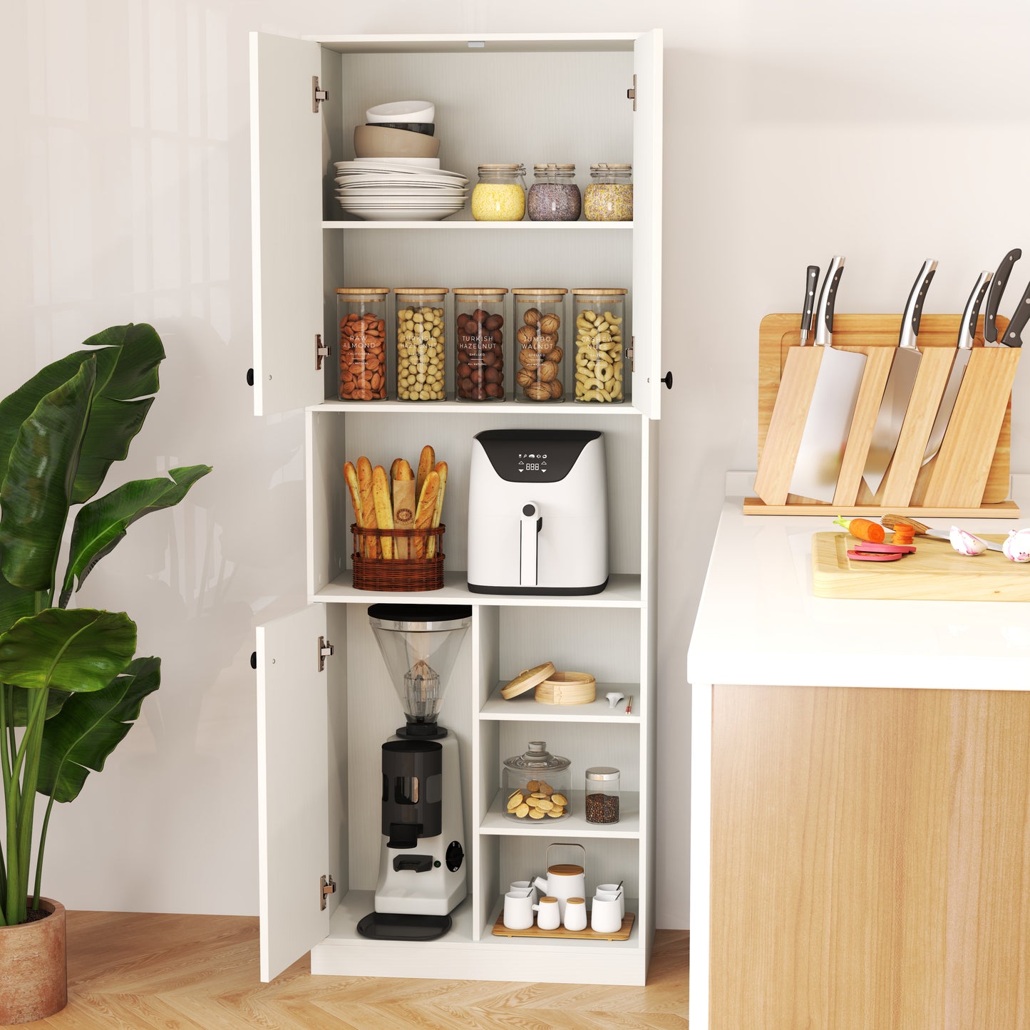 166cm Kitchen Pantry Storage Cabinet Modern Hutch Cabinet-White