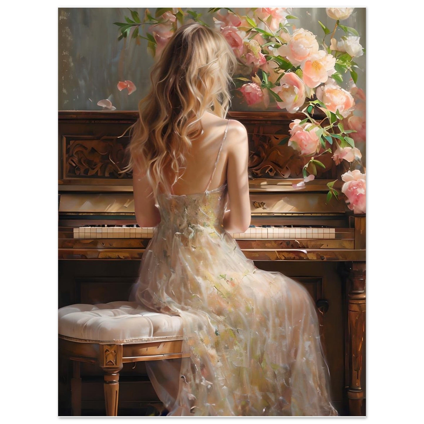 Romantic Piano Wall Art – Vintage Floral Music Print